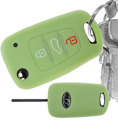 Soft Case Schutz Hülle Auto Schlüssel kompatibel mit Hyundai i30 ix20 ix35 KIA Soul Sportage Klappschlüssel/Farbe: Fluoreszierend Grün (leuchtet im Dunkeln!)