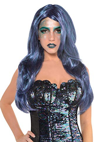 Amscan 8400528-55 - Perücke Meerjungfrau, langes Kunsthaar, Nixe, Kopfbedeckung, Langhaar, Erwachsene, Damen, Halloween, Karneval, Mottoparty