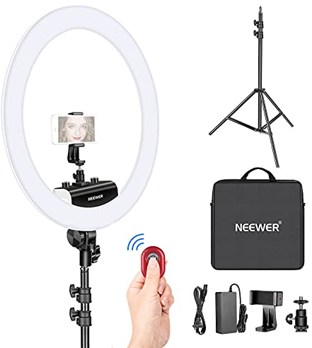 Neewer Kit Luz Anillo Versión Mejorada-1,8cm Ultra Delgado - 48cm, 3200-5600K, Luz Anillo LED Regulable con Soporte Luz, Soporte para Teléfono Giratorio, Adaptador Zapata para Retratos