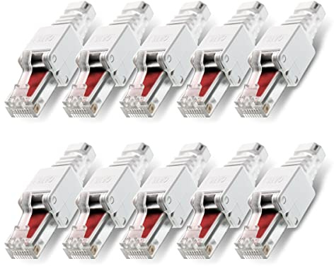 10 Stück Netzwerkstecker werkzeuglos RJ45 CAT6 LAN UTP Kabel Stecker ohne Werkzeug werkzeugfrei CAT5 CAT7 Verlegekabel Patchkabel Netzwerkkabel Toolless Modular Plug Connector Crimpstecker