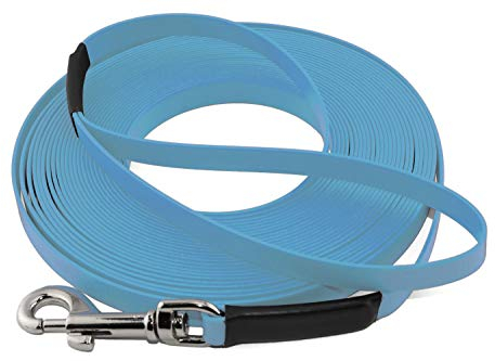 LENNIE Leichte BioThane Schleppleine, 9mm, Hunde 5-15kg, 15m lang, mit Handschlaufe, Cyan/Türkis, genäht