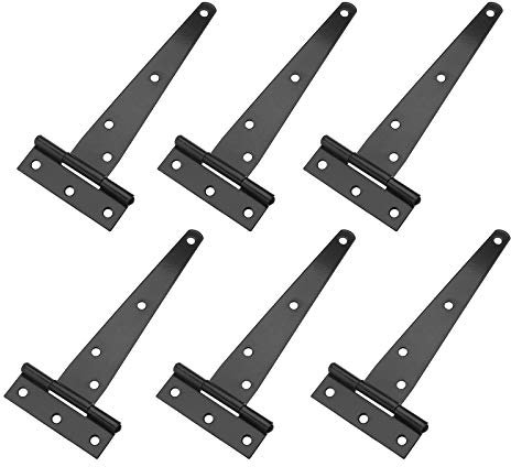YINETTECH Lot de 6 charnières en T pour abri de jardin - 15,2 cm - Robustes - Acier forgé - Ne rouille pas - Noir