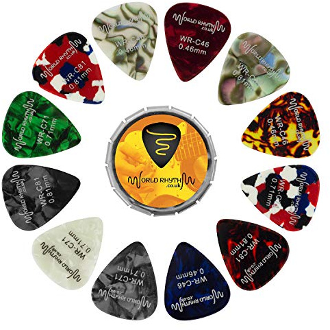 World Rhythm Lot de 12 médiators en étain pour guitare Calibre mixte 0,46 mm, 0,71 mm, 0,81 mm WR-208