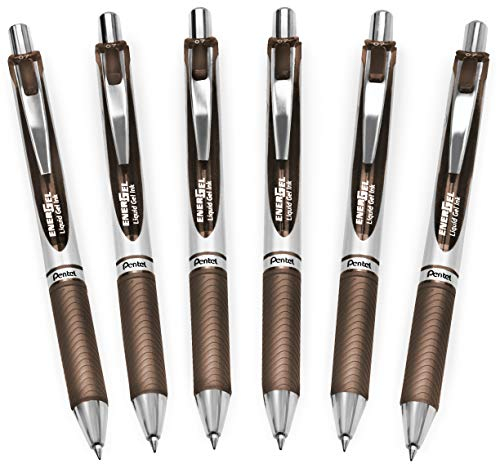 Pentel EnerGel XM BL77 – einziehbarer Flüssiggelschreiber – 0,7 mm – 54 % recycelt – Sepia – 6 Stück