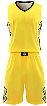 Boys Mesh Jersey Blank Team Uniform Basketball Shorts for Sports Scrimmage Yellow 4XL
