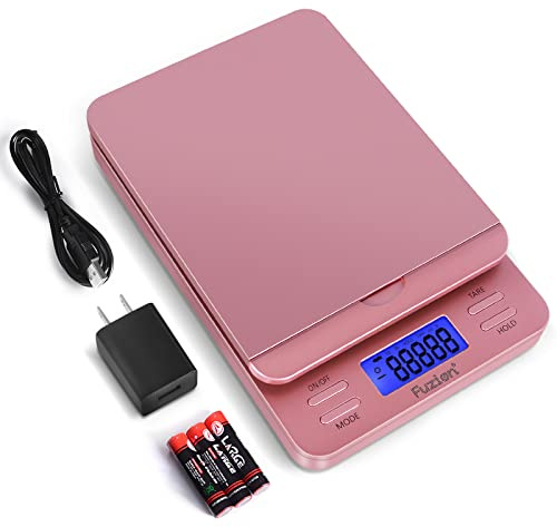 Fuzion Shipping Scale, Digital Postage Scale for Packages 86 lb/0.1oz with Hold and Tare, Postal Scale with Flip Holder, Package Scale for Small Business, Battery & AC Adapter, Rose Gold
