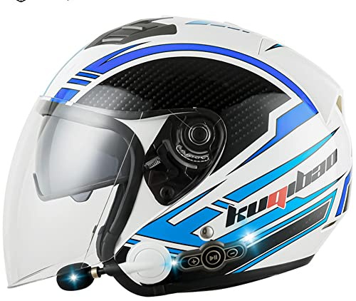 ZLYJ Bluetooth Open Face Motorcycle Helmet Jet Scooter Helmet Motocross Helmets with Visor ECE Approved Motorbike Helmets with Built-in Microphone D,Large