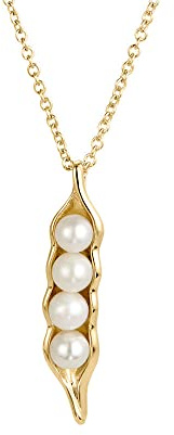 Women's Gold Tone 4 Simulated Pearls Peas in a Pod Pendant (16 chain) - Pea Pod Jewelry - Gift for Her - Gifts for Mom