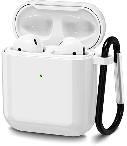 Garegce Cover per AirPods 1 e 2, Custodia Rigida per AirPods 1 e 2 Generazione, [Led Frontale Visibile] Protezione Completa con Moschettone Antigraffio Antiurto- Bianco