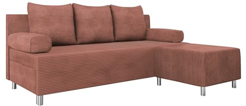 Mirjan24 Schlafsofa Dover Cord, Sofa mit Bettkasten und Schlaffunktion, Bettsofa, Farbauswahl, Schlafcouch mit Chromfüße, Couchgarnitur, Polstersofa (Poso 29, mit Polsterhocker)
