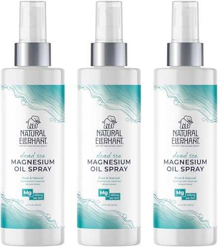 Natural Elephant Dead Sea Magnesium Oil Spray for Topical Use | 100% Pure | 6.7 fl oz (Pack of 3) | Promotes Relaxation and Well-Being