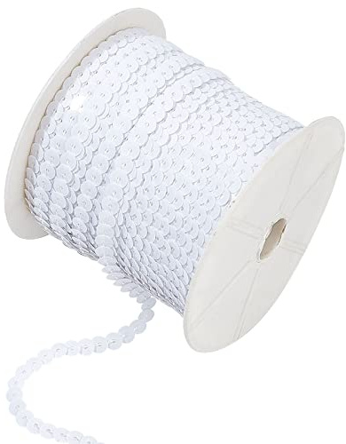 PH PandaHall 100 Yards Paillettes Piatte con Lustrini, 6mm Striscia Piatta di Paillettes Stringa Bianca di Paillettes Stringa Lucida per Cucito per Matrimonio Abito da Sirena Fascia Costume