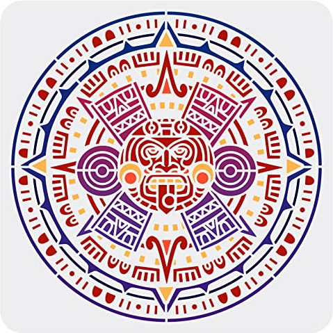 FINGERINSPIRE Plantilla de calendario azteca de 30x30 cm con emblema maya, plantilla de plástico azteca, proyectos de arte, decoración del hogar
