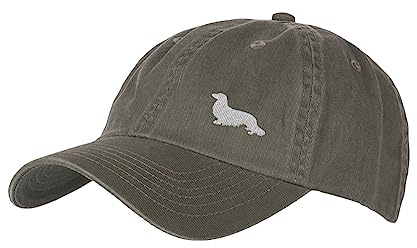 The House Of Dog: Long Haired Dachshund Owner Gift. 100% Washed Chino Cotton Embroidered 6 Panel Unstructured Baseball Cap. Olive