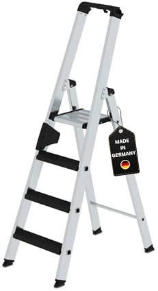 PROREGAL Stufen-Stehleiter | einseitig begehbar mit Clip-Step Relax | 4 Stufen | Leiter, Teleskopleiter, Trittleiter, Bockleiter, Sprossen-Doppelleiter