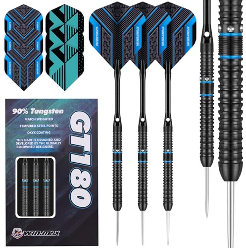 Dartpfeile mit Metallspitze 90% Tungsten 3 Stück 90% Wolfram Stahl Darts 23 Gramm Dart professionelle Stahlpfeile mit Metallspitzen Schwarz