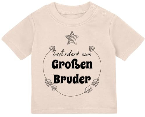 Baby Tshirt in Natur 0-36 Monate mit Druck T-Shirt mit Spruch befördert zum Großen Bruder T-Shirt für Kleinkind 0, 1, 2, 3 Jahre