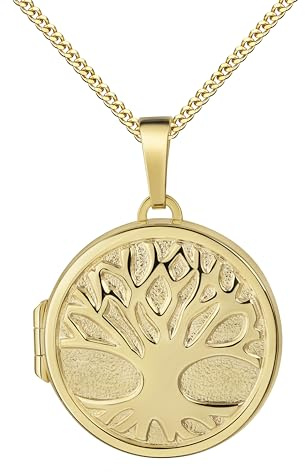 JEVELION Baum des Lebens Medaillon Gold 333 rund Amulett Anhänger für 2 Bilder zum Öffnen für Damen Goldamulett und Schmuck-Etui