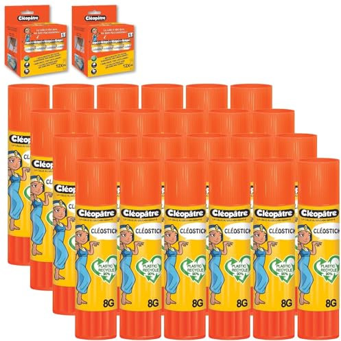 Cléopâtre - Cléo'stick – Lot de 24 bâtons de colle blanche plastique recyclé format de 8g – Sans Solvant