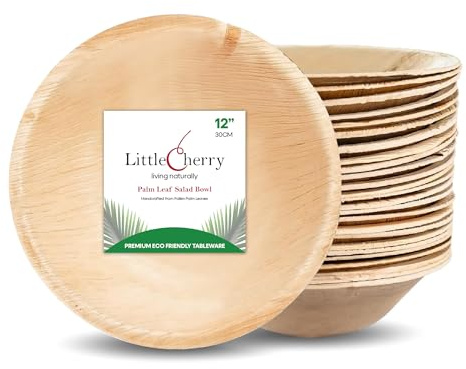 Little Cherry Eco Disposable Salad Bowls | Large Palm Leaf Bowls for Salads, Large Eco Bowls for Party Food | Serving Bowls for Parties, Events & Catering. (10)
