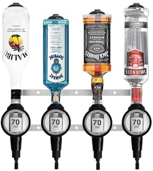 Chabrias Ltd Professional 4 Wall Bar and 70ml Spirit Optics – UK-Made Government-Stamped Liquor Dispenser Rail – Heavy-Duty All-Metal Wall-Mounted Bar Optics System