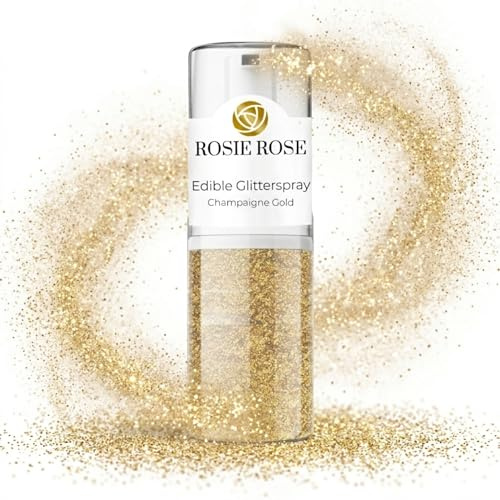ROSIE ROSE - Essbarer Glitzer Spray Champaigne Gold (4g) - Edible Glitter für Tortendeko & Getränke - Lebensmittel Glitzerstaub, Goldstaub & Backglitzer - Glitzer essbar & essbares Glitzer für Torten
