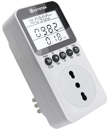 KETOTEK Misuratore Consumo Elettrico Contatore Energia Elettrica Spina Italiana con Schermo LCD Retroilluminato Wattmetro Contatore del Consumo di Corrente con 3680W Protezione da Sovraccarico