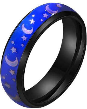 Uloveido Banda de acero inoxidable de 6 mm, cómodo ajuste, sensible a la temperatura, cambio de color, anillos de estado de ánimo, colores del arcoíris, N1/2(54.4mm), Metal, Sin piedra preciosa