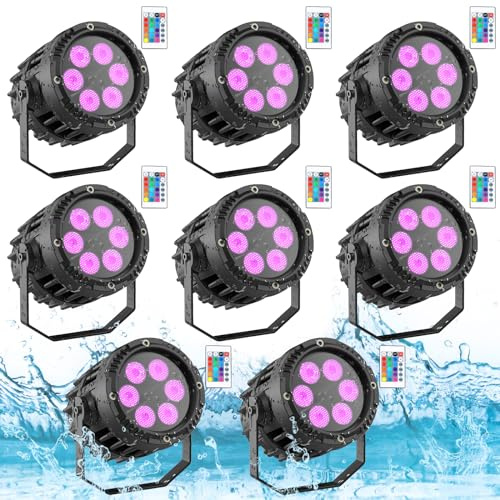 PUZILOZA 8PCS 6 x 3W IP67 Impermeabile LED Par, RGBW 4 in 1 LED Luce Palco con Telecomando Luci da Discoteca Festa, per Prestazione all'Aperto, Prati, Feste, Bar, Palchi, Spettacoli di Festival