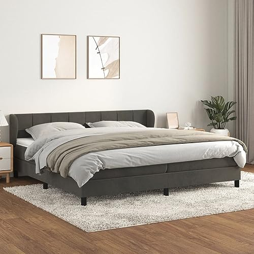 Boxspringbett mit Matratze,Bettgestell mit Kopfteil,Full Size Bed Frame,Plattform-Bettgestell,Lattenrost,Matratzenfundament,für Ersatz-Schlafzimmer und Büro,Wohnungen,Dunkelgrau 200x200 cm Samt