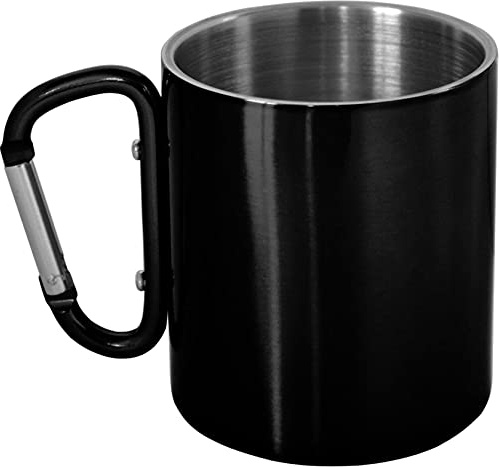 Doppelwandige Edelstahl Tasse 330 ml mit Karabinerhaken Farbe Schwarz