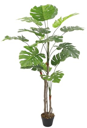 Rebecca Mobili Fausse Monstera en Pot, Grande Plante Artificielle, Vert Marron, PEVA Polyéthylène, Luxuriant, Réaliste - Dimensions HxLxP: 155 x 50 x 50 cm - Art. RE7045