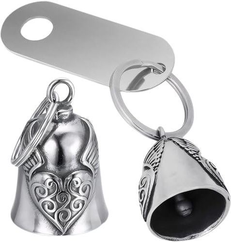1x Guardian Bell Motorrad Glöckchen Biker Bell - Segen Frieden Mit Anhänger aus Edelstahl（Herzflügel）
