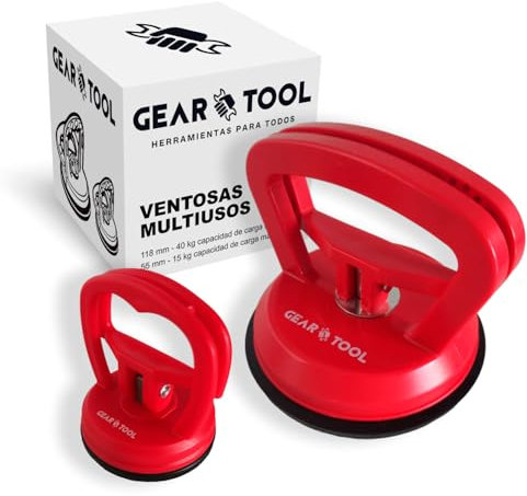 GearTool – 2 Ventosas para coche, azulejos, cristal | 118mm (40kg) y 55mm (15kg) | Ventosas multiusos para elevar y transportar objetos pesados o de difícil agarre, reparar móviles y abolladuras coche