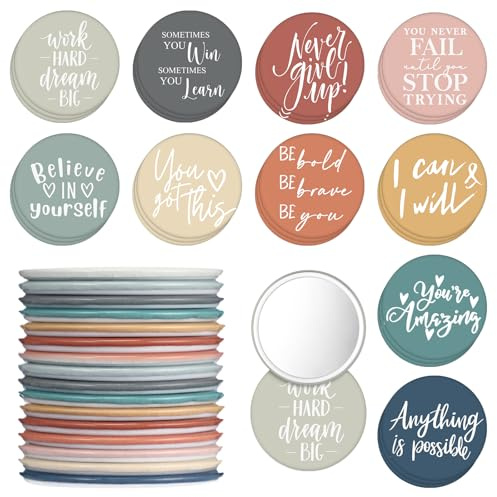 Kigley 30 Pcs Inspirational Compact Mirrors Bulk for Women 2.76 Inch Small Portable Purse Pocket Mirror Employee Appreciation Womens History Month Gifts for Secretaries Teacher