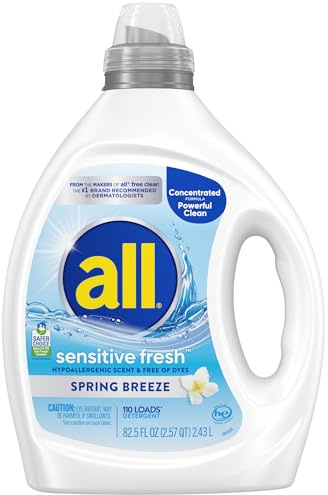 all Sensitive Fresh Lessive liquide hypoallergénique, parfum de brise printanière et sans colorants, doux pour les peaux sensibles, 2,4 l, 110 brassées, compatible HE