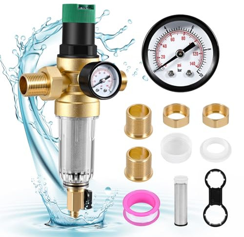 Ovshnrr Riduttore di Pressione Acqua 3/4, con Manometro Pressione Acqua, Regolatore di Pressione in Ottone, per La Regolazione della Pressione dell'Acqua