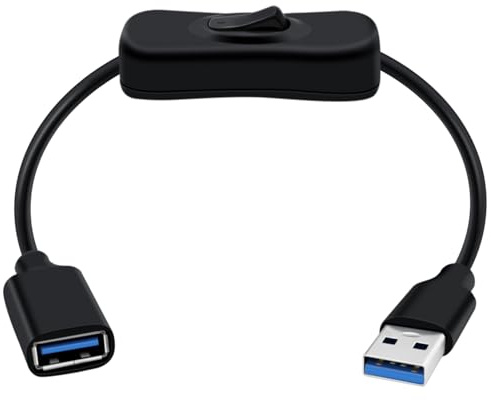 HuaLiSiJi Rallonge USB 3.0 avec Interrupteur Câble D'Extension USB avec Interrupteur Prise en Charge de la Transmission de Données et de L'alimentation 5Gbps, pour PC Portable (Schwarz, 1FT/0.3m)