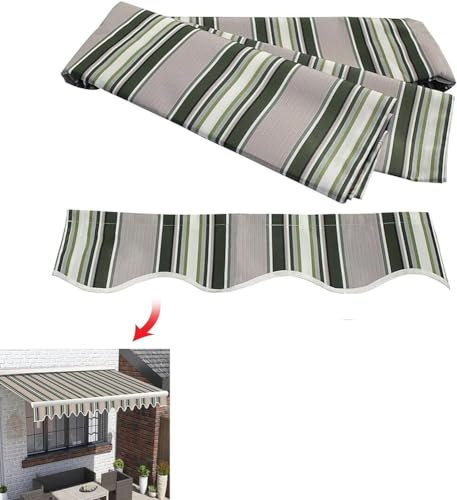 Ersatzstoff für Terrassenmarkise, Ersatzstoff, strapazierfähiges 280 g Polyester, Sonnenschutz, Abdeckung mit Volant für Terrasse, Balkon, passend für 5 x 3 m einziehbare Markise (Teleskopstange nicht