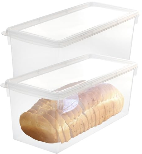 Youngever 2 Pack Plastic Bread Container, Reusable Bread Storage Containers, Clear Food Storage Containers, 180OZ