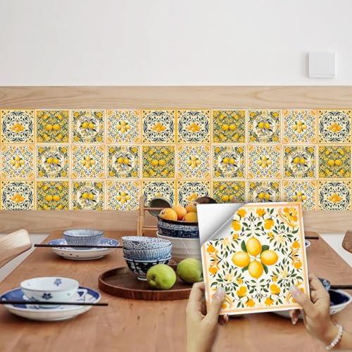 Aufkleber für Badezimmerfliesen, Aufkleber für Küc Fliesenaufkleber, 15 x 15 cm, zitronengelb, Küchenfliesenaufkleber for Badezimmer, for Aufkleben auf Wandfliesen, Rückwand for Küche, for Aufkleben a