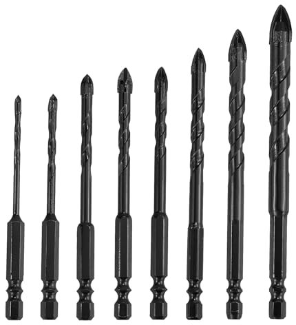 Set di punte per piastrelle in vetro, 8 pezzi, 3/4/5/6 x 2/8/10/12 mm, punte professionali per piastrelle, ceramica, muratura, vetro, plastica, legno, porcellana, metallo morbido