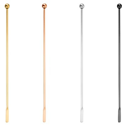 TRKETK 4 Stück Cocktail Stirrer Rührstäbchen aus Edelstahl Metall mit Kleinen Rechteckigen Paddeln Wiederverwendbare Rührstäbchen Praktisches Bar-Zubehör zum Mixen von Cocktails
