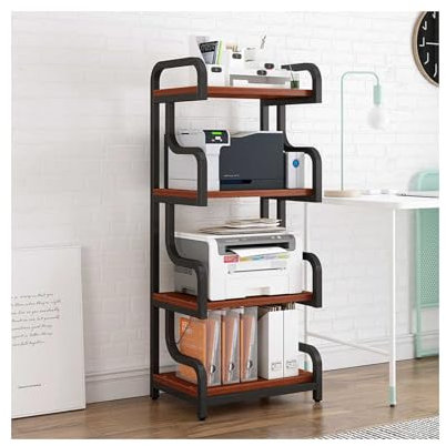 YFAURNDE Druckerständer,Druckerhalter,3-Ebene Druckertisch,Desktop Drucker Stand,Regal for Drucker,Geeignet for Fax, Scanner, Dokumente, Bücher, Mikrowelle(Teak Black Frame,132cm)