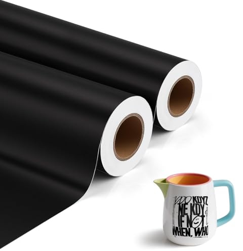 2PCS Selbstklebend Vinylfolie Plotter 30.5 cm X 500cm Plotterfolie Vinyl Schwarze Matt Folie Wasserfeste Selbstklebend Permanente Klebefolie Autofolie Aufkleber Folie für Cricut Silhouette Cameo
