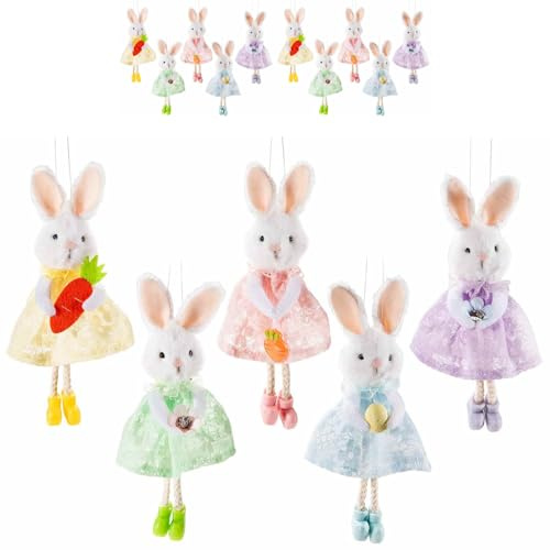 Gruppo Maruccia - Coniglietti Pasquali in Stoffa Imbottita con Abito - Addobbi da Appendere per Casa, Albero di Pasqua - Idea Regalo - 10 Pezzi