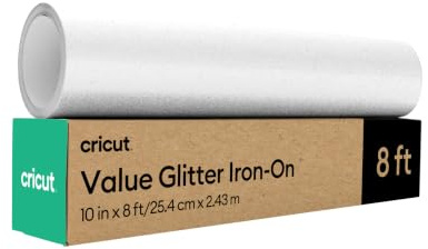 Cricut Plotterfolie Textil Glitzer Weiß | 25,4 cm x 2,4 m | Flexfolie Plotter Textil | Bügelfolie für Textilien | Für alle Cricut Iron On Folie Smart-Schneidemaschinen und Textilfolie Plotter