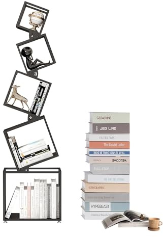 Geometrisches Bücherregal,Modern Standregal 5 Ebenen，Schwarz Boden Stehendes Bücher Regal Platz Sparen Bookshelf,Eckregal Dvd/Bücher/Zeitschriften/Heimdekor Für Wohnzimmer, Schlafzimmer Heimbüro