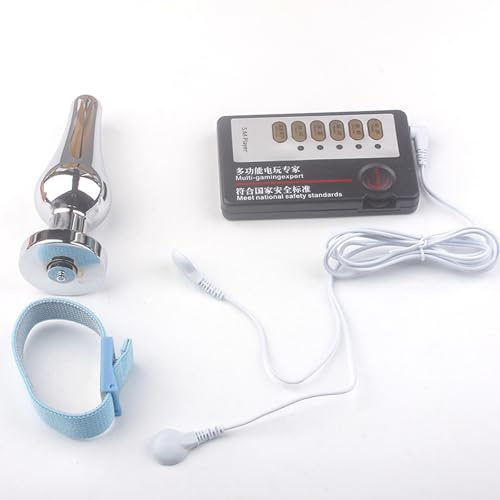 AMAZBEE Electroshock Juguete Sexual para Hombres y Masculino Estimulación Eléctrica Masajeador de Próstata con Anillo para el Pene Plug Anal de Acero Inoxidable Dilatador Anal