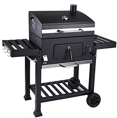 Barbecue da Giardino a carbonella per Uso Domestico, per più di 5 Persone, in ghisa, con Rete di Sollevamento, con cassetto, posacenere, Doppio Tavolo portaoggetti